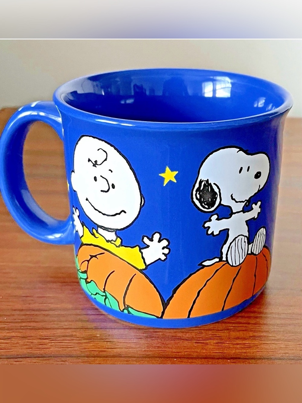 Peanuts Snoopy & Charlie Brown Blue Ceramic Mug Great Pumpkin Halloween